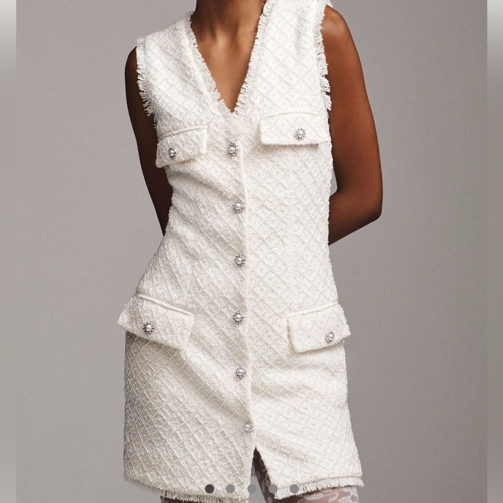 BHLDN Ella V-Neck Pearl Tweed Mini Dress